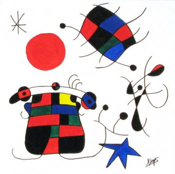 Zeitgenössisches Werk mit dem Titel « Hommage à Miro 8 », Erstellt von C.BELLINI