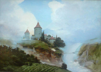 Zeitgenössisches Werk mit dem Titel « Nuages lointains, forteresse ancienne, jeune vignoble », Erstellt von YARRI