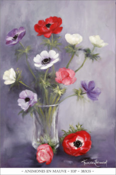 Zeitgenössisches Werk mit dem Titel « Anemones en mauve », Erstellt von FRANçOISE LEDAMOISEL