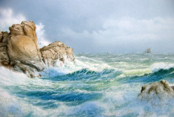 Zeitgenössisches Werk mit dem Titel « Marine V : Tempête au Croisic », Erstellt von HERVé RICHARD