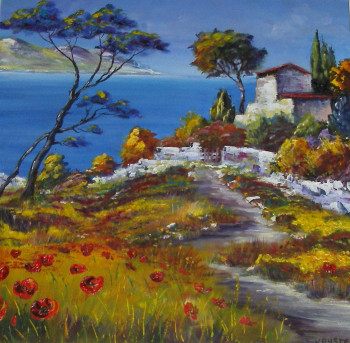 Zeitgenössisches Werk mit dem Titel « Calanques et Coquelicots », Erstellt von KRYSTEL