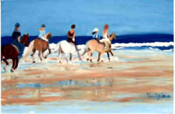 Zeitgenössisches Werk mit dem Titel « Chevaux en bord de plage », Erstellt von LUIGINA