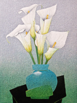 Zeitgenössisches Werk mit dem Titel « Bouquet d'arums », Erstellt von JEAN CLAUDE MAUREL