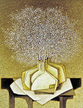 Zeitgenössisches Werk mit dem Titel « Bouquet de gypsophile », Erstellt von JEAN CLAUDE MAUREL