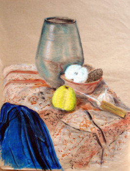 Zeitgenössisches Werk mit dem Titel « Nature morte au vase bleu », Erstellt von GUILLOU