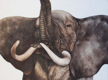 Zeitgenössisches Werk mit dem Titel « CHARGING ELEPHANT », Erstellt von JOE JOHNSON