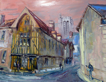 Zeitgenössisches Werk mit dem Titel « TROYES    rue de la Crosse  et la Cathédrale », Erstellt von GEBO