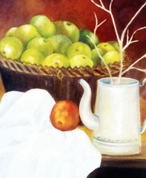 Zeitgenössisches Werk mit dem Titel « aux pommes vertes devant carafe », Erstellt von FRANçOISE COEURET