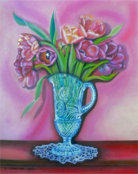 Zeitgenössisches Werk mit dem Titel « Les tulipes au vase de cristal N° 125MP », Erstellt von ABERNARDO