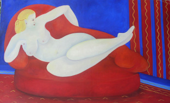 Zeitgenössisches Werk mit dem Titel « nu blanc sur banquette rouge », Erstellt von FRANçOISE COEURET