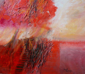 Zeitgenössisches Werk mit dem Titel « L'arbre rouge », Erstellt von BRIGITTE BAUMANN