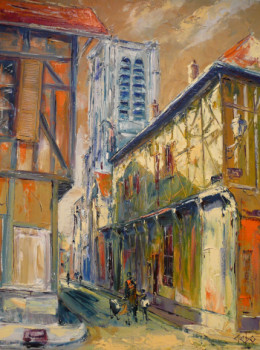 Zeitgenössisches Werk mit dem Titel « rue et  église  de la  Madeleine  TROYES  France », Erstellt von GEBO