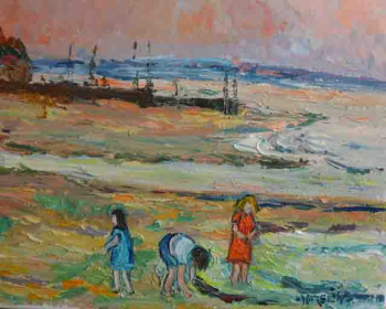 Zeitgenössisches Werk mit dem Titel « enfants sur la plage », Erstellt von MICHEL HAMELIN