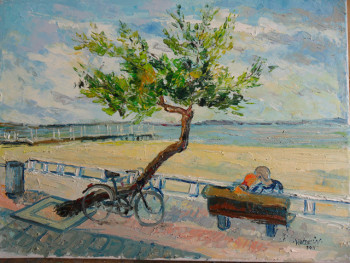 Zeitgenössisches Werk mit dem Titel « le tamaris : promenade Thiers à Arcachon », Erstellt von MICHEL HAMELIN