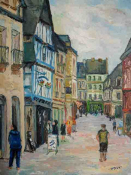 Zeitgenössisches Werk mit dem Titel « Quimper : rue renée Madec (maison bleue) », Erstellt von MICHEL HAMELIN