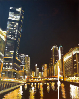 Zeitgenössisches Werk mit dem Titel « Chicago II (nocturne) », Erstellt von BONNEAU-MARRON