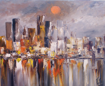 Zeitgenössisches Werk mit dem Titel « LUNE ROUSSE SUR MANHATTAN », Erstellt von PATE