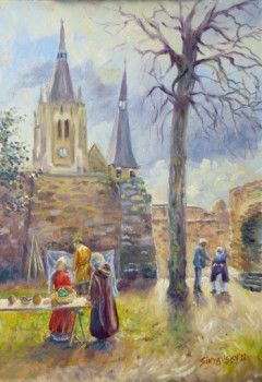 Zeitgenössisches Werk mit dem Titel « Jour de marché à Dourdan », Erstellt von SINYAVSKY