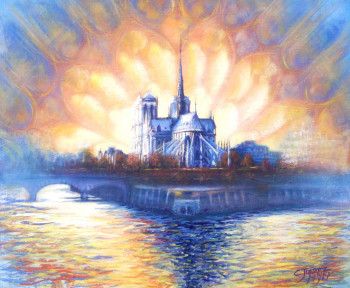 Zeitgenössisches Werk mit dem Titel « Lumière sur Notre Dame de Paris 1 », Erstellt von CARMEN JUAREZ MEDINA