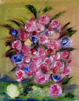 Zeitgenössisches Werk mit dem Titel « Bouquet de roses », Erstellt von CHRISTINE DELFOSSE