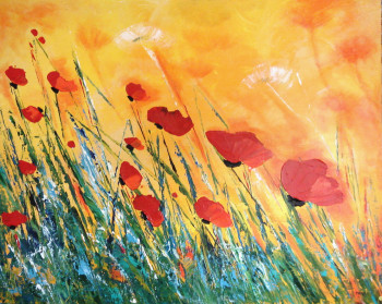 Zeitgenössisches Werk mit dem Titel « QUELQUES COQUELICOTS II », Erstellt von MIREILLE MAURY