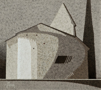 Zeitgenössisches Werk mit dem Titel « Montaigu de Quercy.Eglise St Martin », Erstellt von JEAN CLAUDE MAUREL