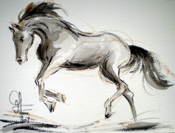 Zeitgenössisches Werk mit dem Titel « Cheval encre 2 », Erstellt von MICHèLE FAURE