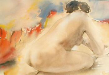 Zeitgenössisches Werk mit dem Titel « nu à l' aquarelle: voluptueuse », Erstellt von MICHEL MONTIGNE