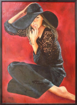 Zeitgenössisches Werk mit dem Titel « Femme au Chapeau Noir », Erstellt von JADE