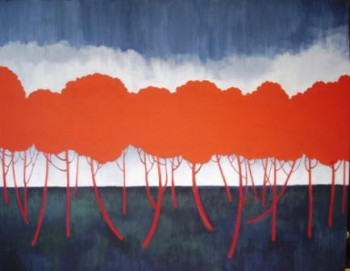 Zeitgenössisches Werk mit dem Titel « Rangée d'arbres rouges », Erstellt von NICOLE DESDOUET