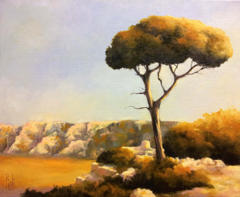 Zeitgenössisches Werk mit dem Titel « Lumière dorée sur les alpilles », Erstellt von SYLVIE PIOLI