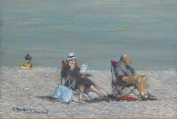 Zeitgenössisches Werk mit dem Titel « Lecture à la plage », Erstellt von CORINNE QUIBEL