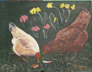 Zeitgenössisches Werk mit dem Titel « deux poules », Erstellt von LUIGINA