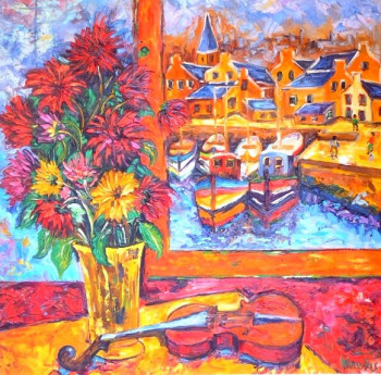 Zeitgenössisches Werk mit dem Titel « Bouquet au violon », Erstellt von BERNARD NICOLAS