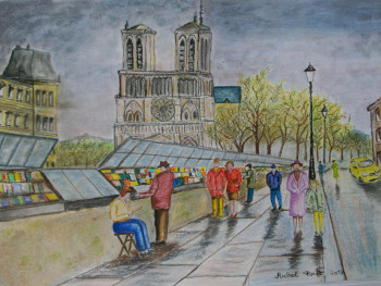 Zeitgenössisches Werk mit dem Titel « Notre dame de Paris Les Bouquinistes », Erstellt von MICHEL FORET