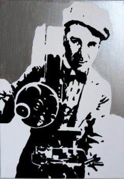 Zeitgenössisches Werk mit dem Titel « Charlie Chaplin », Erstellt von A.FRAGA POP ART