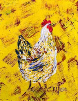 Zeitgenössisches Werk mit dem Titel « LA POULE JAUNE », Erstellt von MARIE-FRANCE BUSSET