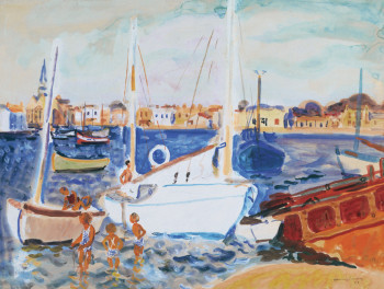 Zeitgenössisches Werk mit dem Titel « 00131 - Baignade au port de Saint Gilles », Erstellt von HENRY SIMON