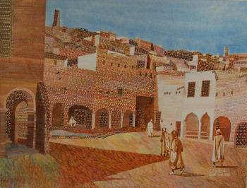 Zeitgenössisches Werk mit dem Titel « Le marché (Ghardaia) », Erstellt von AFFIF CHERFAOUI