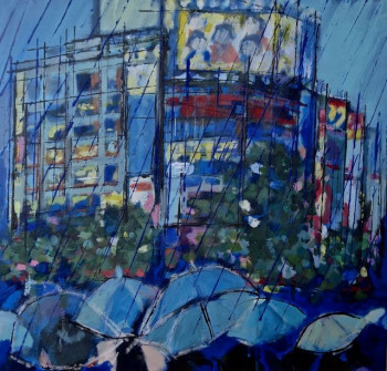 Zeitgenössisches Werk mit dem Titel « Blue rain over Tokyo », Erstellt von CHRISTIAN MENARD