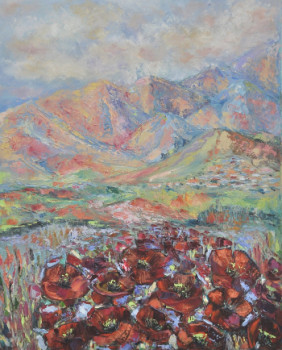 Zeitgenössisches Werk mit dem Titel « Coquelicots à la montagne », Erstellt von LIUBOV