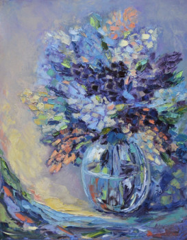 Zeitgenössisches Werk mit dem Titel « Bouquet de lilas  », Erstellt von LIUBOV