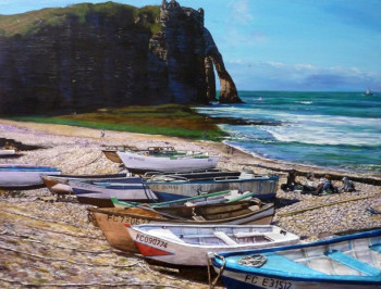 Zeitgenössisches Werk mit dem Titel « plage et falaises d etretat », Erstellt von VIRGINIE TRABAUD