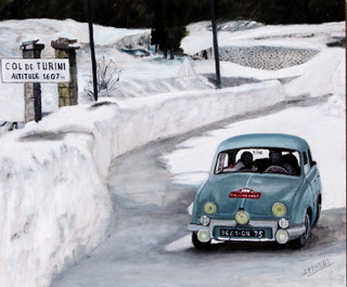 Zeitgenössisches Werk mit dem Titel « RENAULT DAUPHINE 1093 - MONTE CARLO 1958 - Guy Monraisse - Jacques Ferret », Erstellt von ALAIN PINEDE