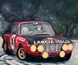 Zeitgenössisches Werk mit dem Titel « LANCIA FULVIA HF 1600 - MONTE CARLO 1972 - Sandro Munari-Mario Mannucci », Erstellt von ALAIN PINEDE