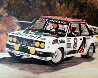 Zeitgenössisches Werk mit dem Titel « FIAT 131 ABARTH - MONTE CARLO 1978 - Bernard Darniche Alain Mahé », Erstellt von ALAIN PINEDE