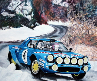 Zeitgenössisches Werk mit dem Titel « LANCIA STRATOS HB - MONTE CARLO 1979 - Bernard Darniche Alain Mahé », Erstellt von ALAIN PINEDE