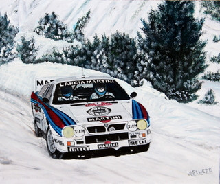 Zeitgenössisches Werk mit dem Titel « LANCIA 037 - MONTE CARLO 1984 - Jean-Claude Andruet-Sergio Cresto », Erstellt von ALAIN PINEDE