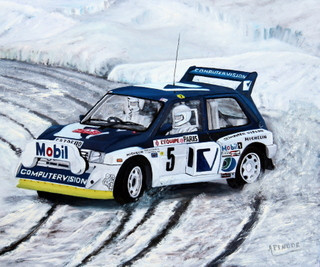 Zeitgenössisches Werk mit dem Titel « MG METRO 6R4  - MONTE CARLO 1986 - Malcolm Wilson -Nigel Harris », Erstellt von ALAIN PINEDE