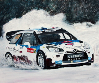 Zeitgenössisches Werk mit dem Titel « Citroën DS4 - MONTE CARLO 2013 - Bryan Bouffier-Xavier Pansieri », Erstellt von ALAIN PINEDE